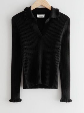&Other Stories Fitted Ribbed Polo Top